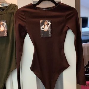 Naked Wardrobe Bodysuit - ribbed, snatched Brown -  Thong  Sleeveless